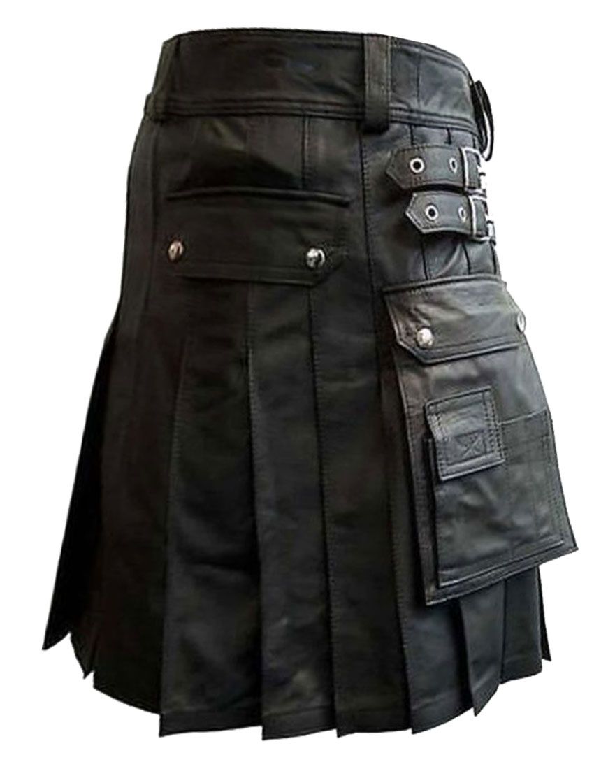 Black Deluxe Men’s Leather Kilt	