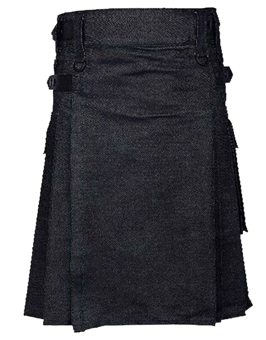Black Denim Kilt Active Men