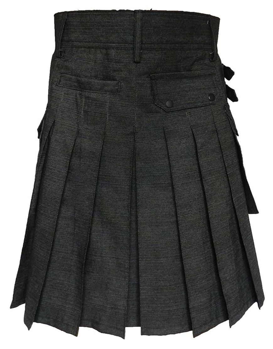 Black Denim Utility Kilt	