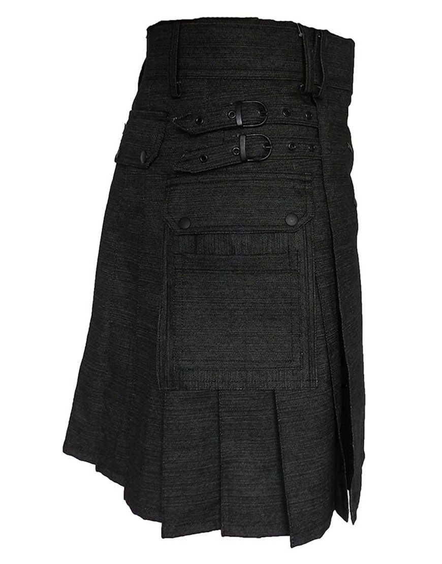 Black Denim Utility Kilt	