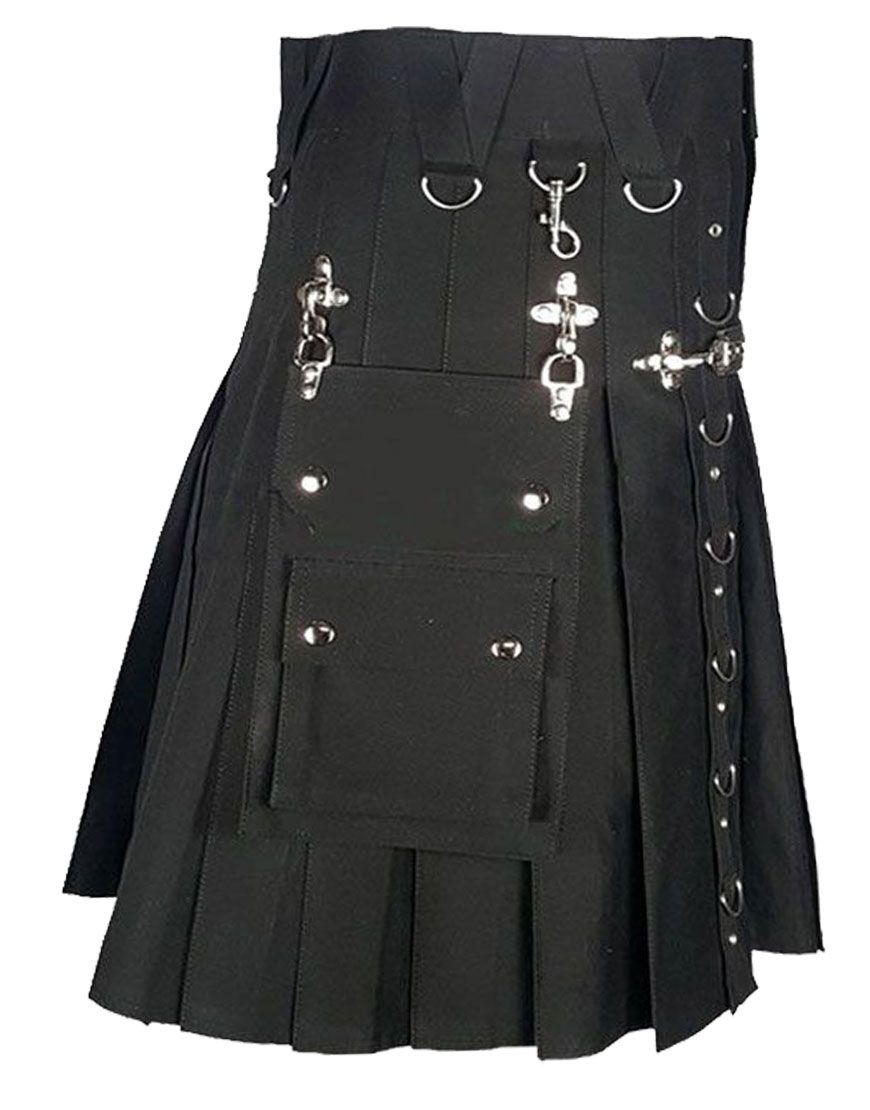  Black Gothic Utility Kilt For Men
