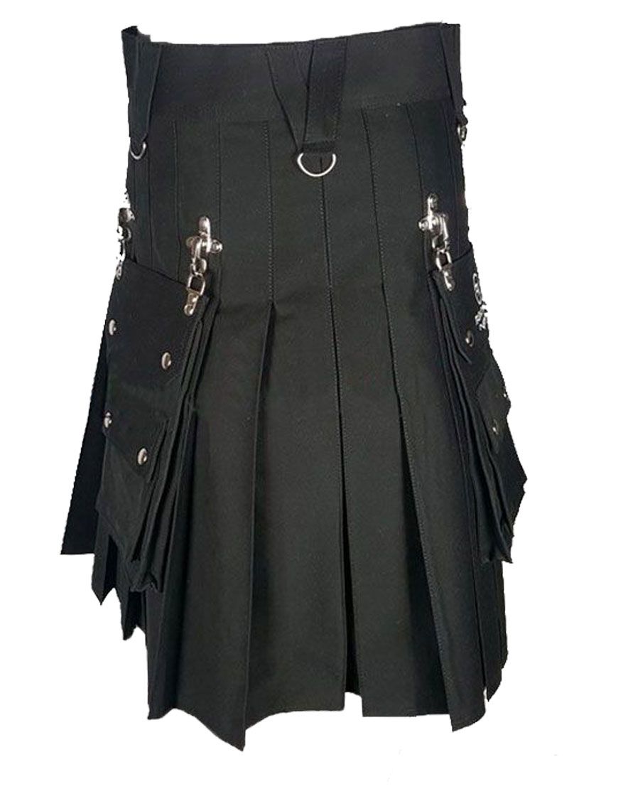  Black Gothic Utility Kilt For Men