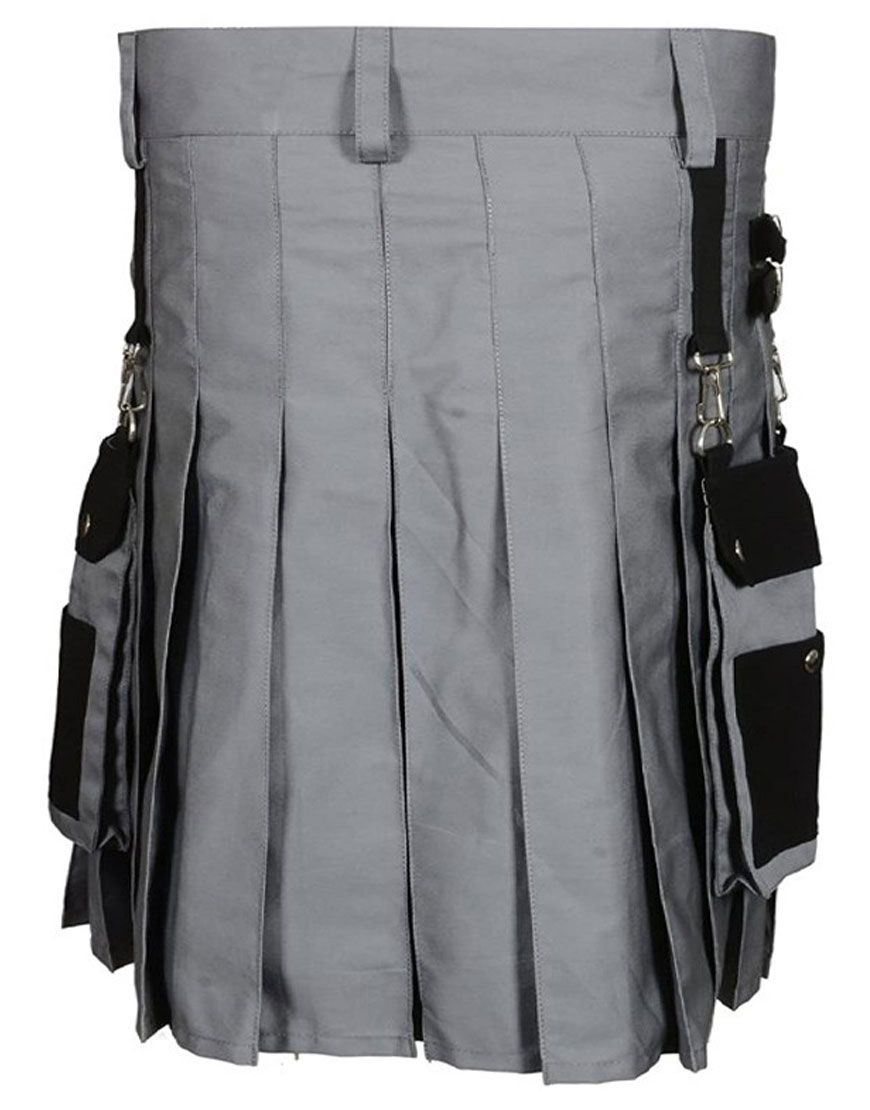 Black and Grey Cargo Utility Kilt