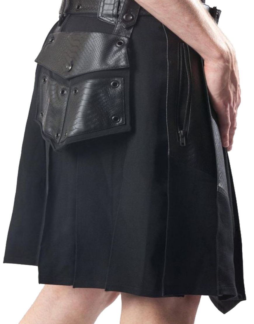 Black Apocalyptic Gothic Leather Kilt
