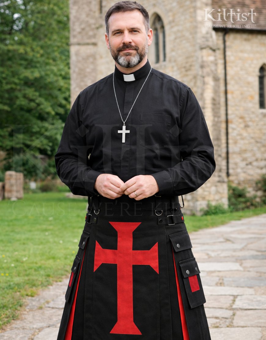 Black Cotton Crusader Cross Utility Kilt
