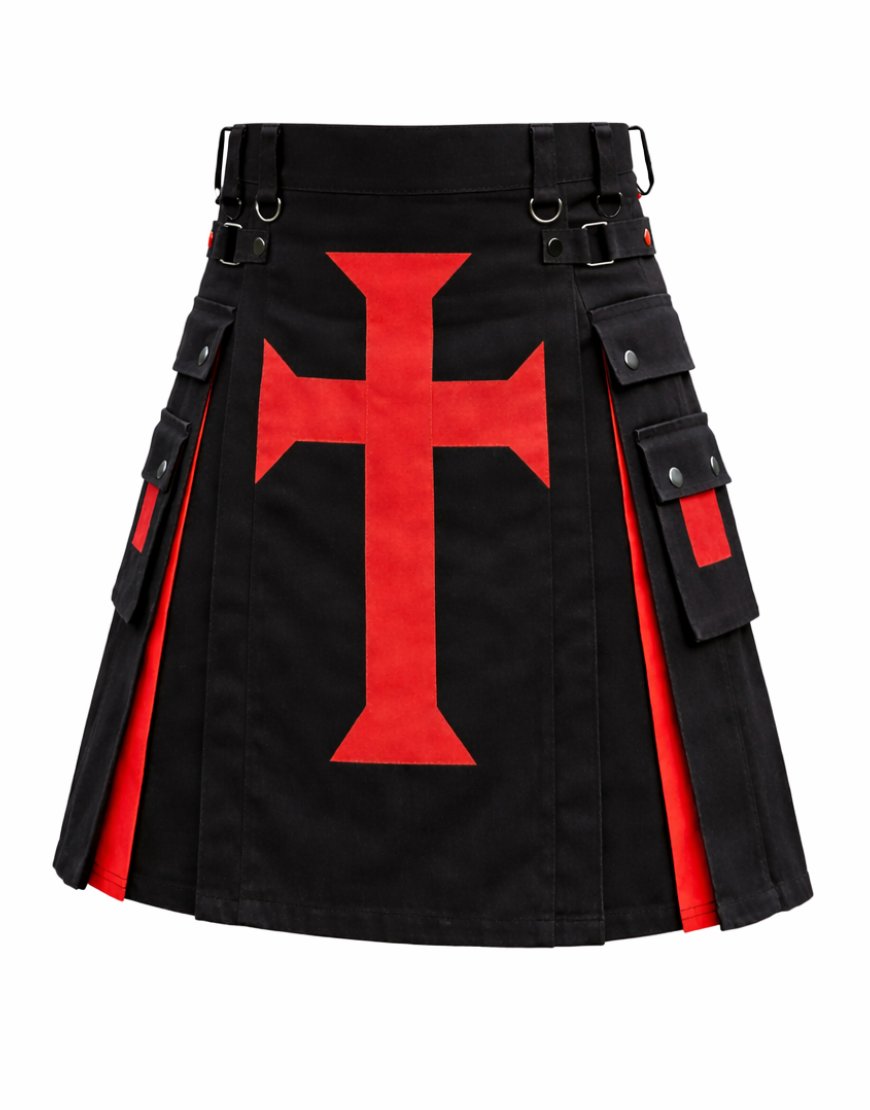 Black Cotton Crusader Cross Utility Kilt