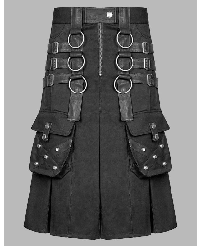 Black Cotton Punk Rave Utility Kilt
