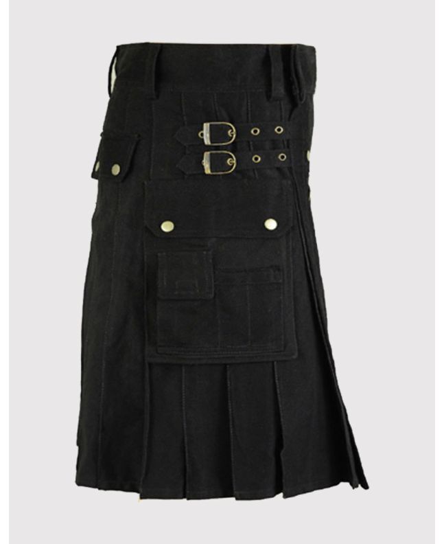 Black Cotton Utility Kilt