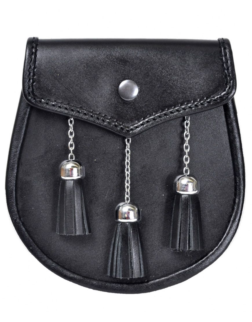 Black Leather Silver Tassel Sporran	