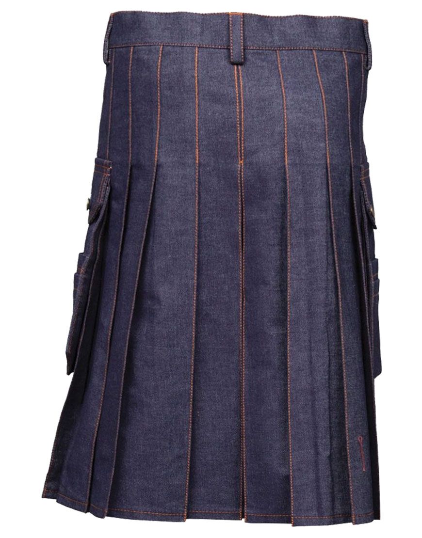 Blue Denim Kilt With Red Thread	