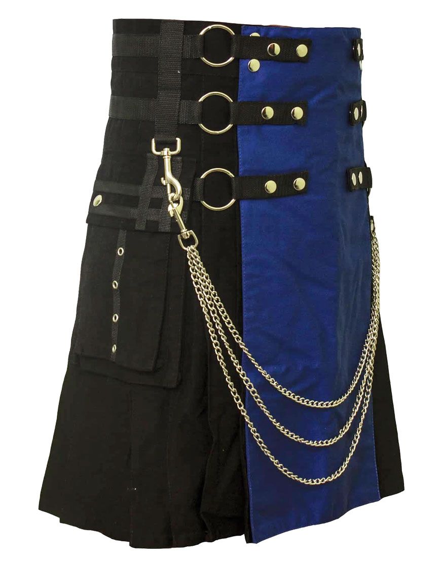 Blue and Black Tactical Utility Kilt With Chains 