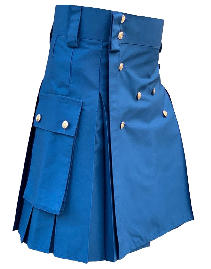 Blue Lustrous Cotton Modern Utility Kilt