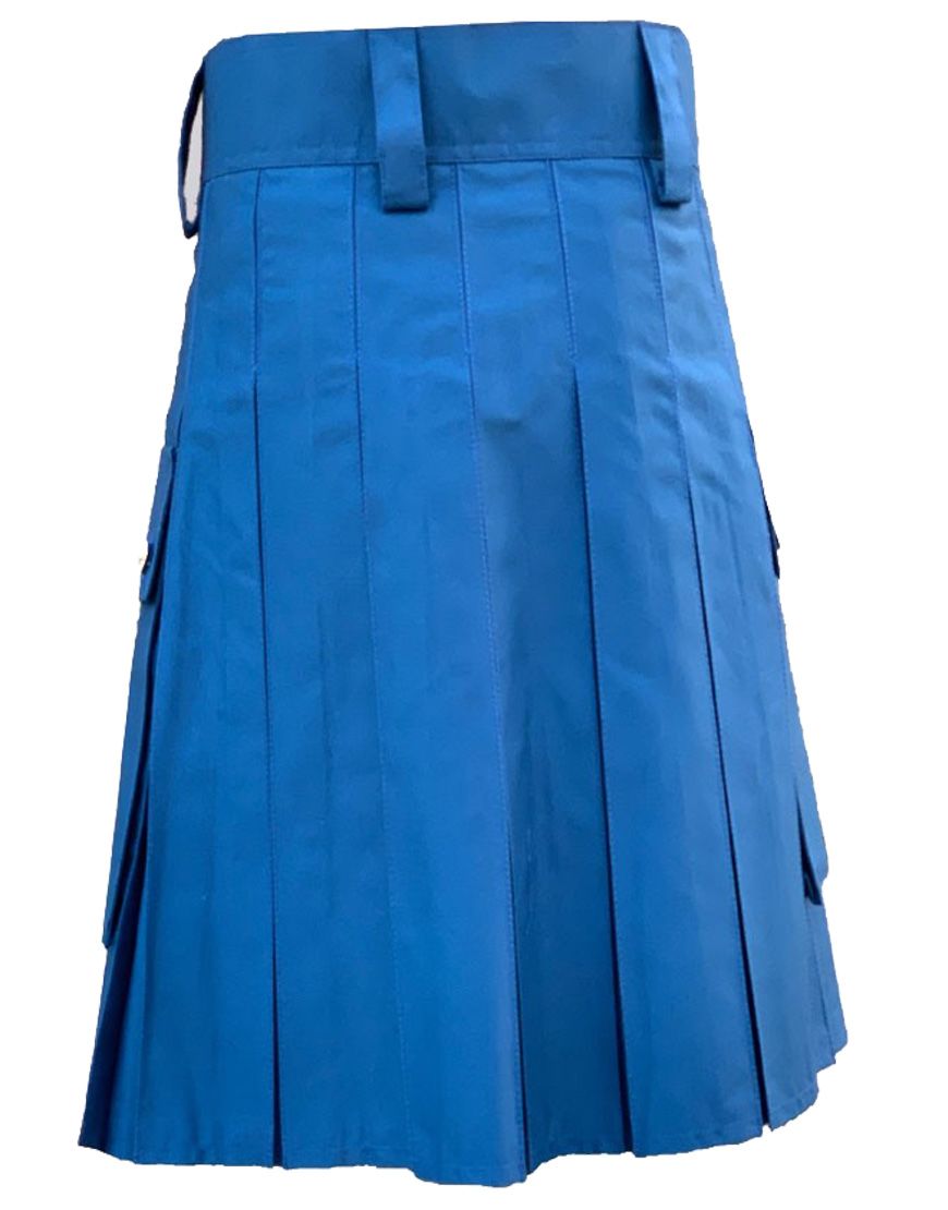 Blue Lustrous Cotton Modern Utility Kilt