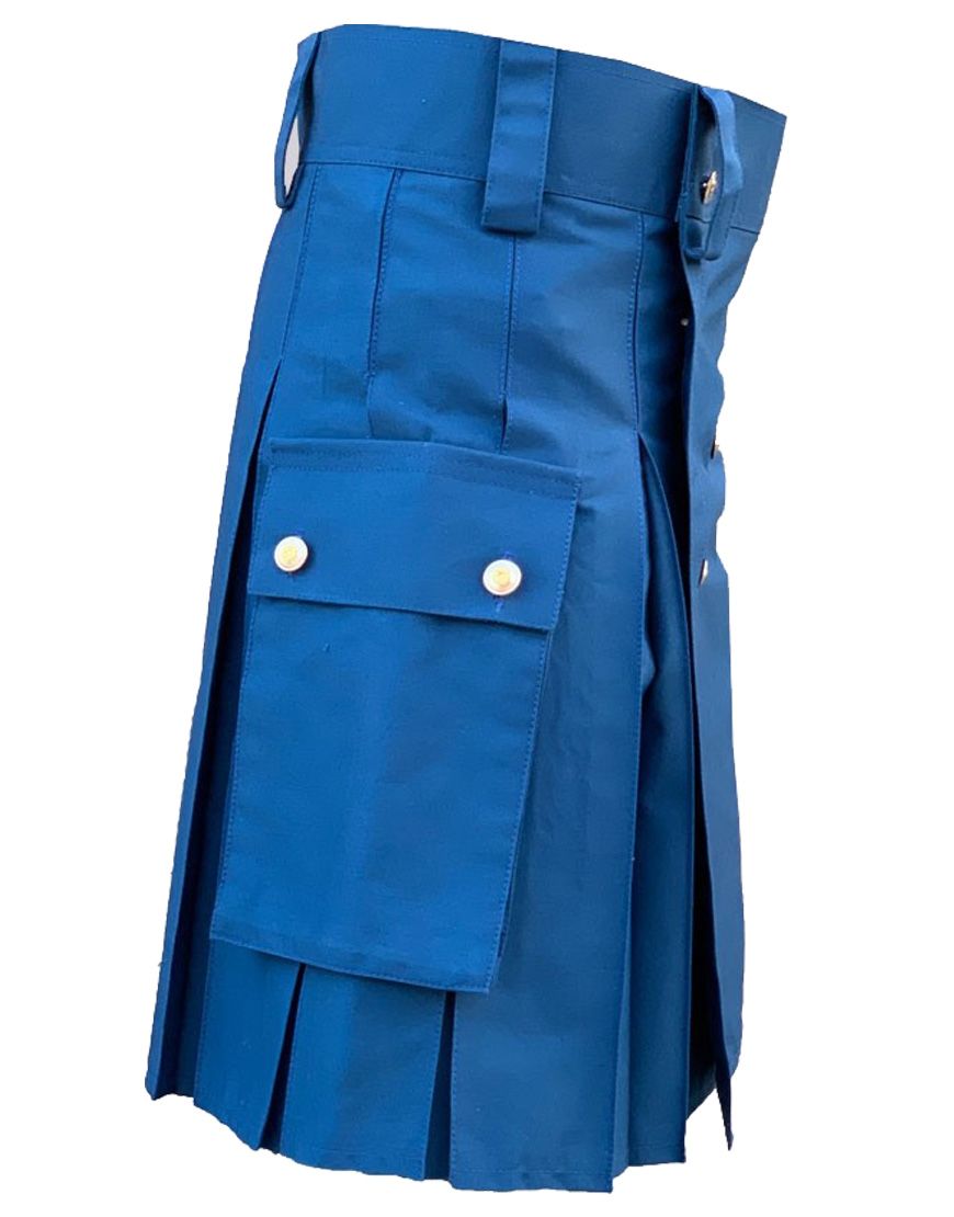 Blue Lustrous Cotton Modern Utility Kilt