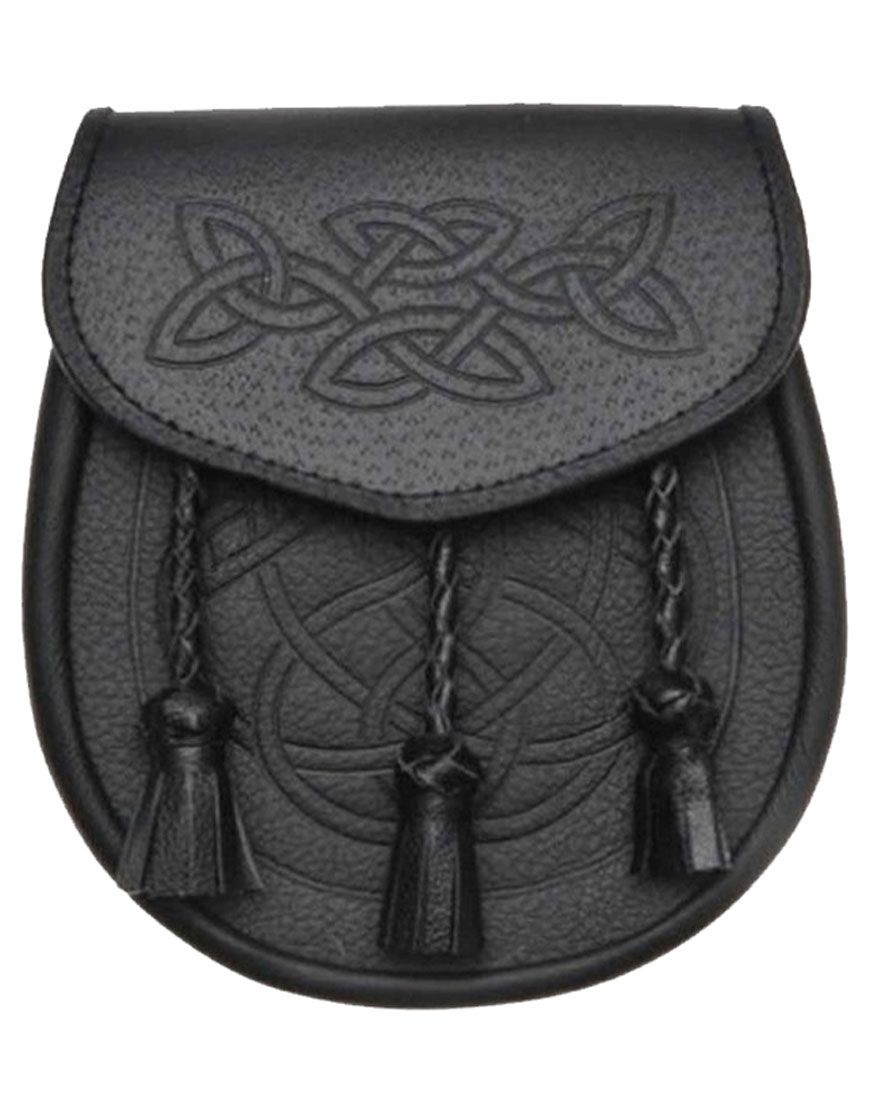 Celtic Knot And Studded Targe Black Leather Kilt Sporran	