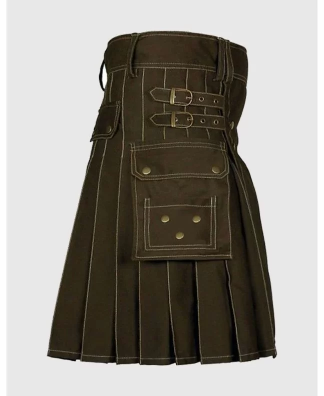Chocolate Brown With Contrast Stitching Utility Kilt