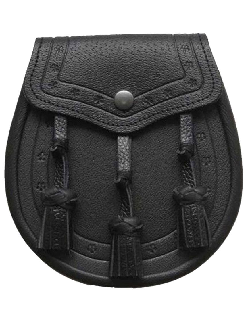 Classic Embossed Black Leather Kilt Sporran