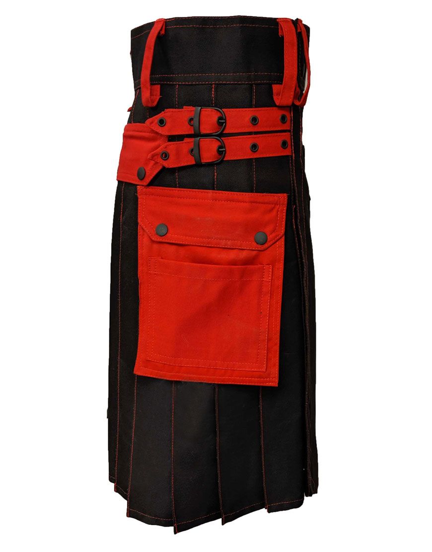 Red and Black Utility Kilt For Men