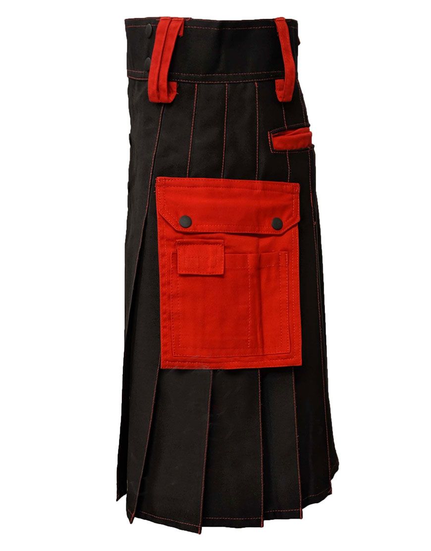 Red and Black Utility Kilt For Men