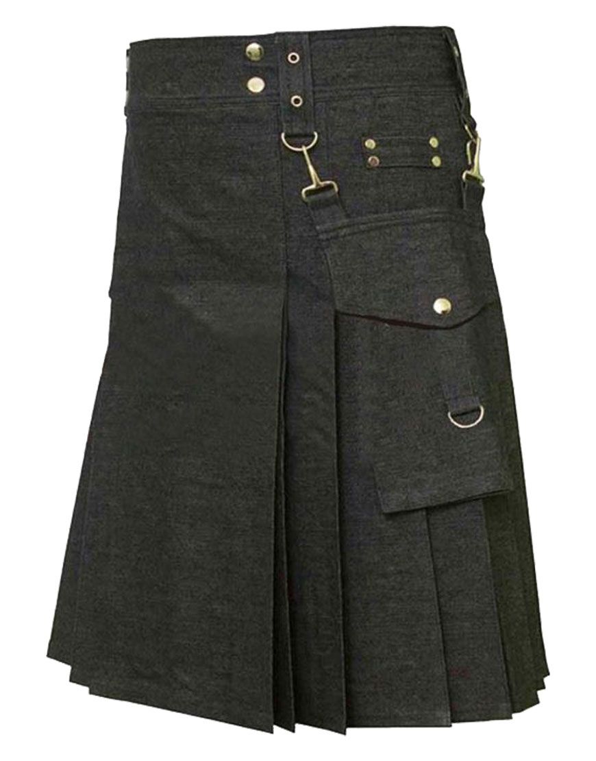 Denim Kilt With Detachable Pockets	