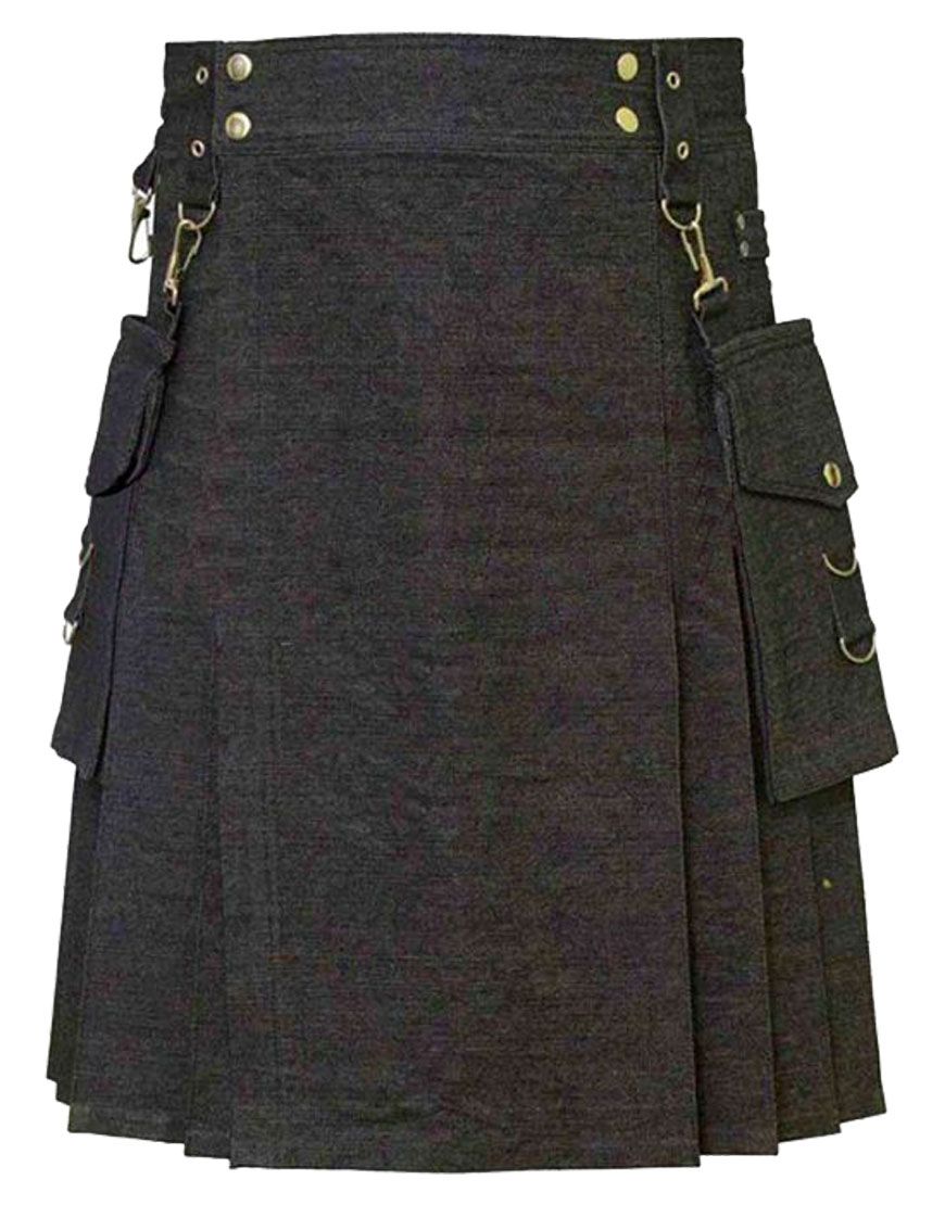 Denim Kilt With Detachable Pockets	