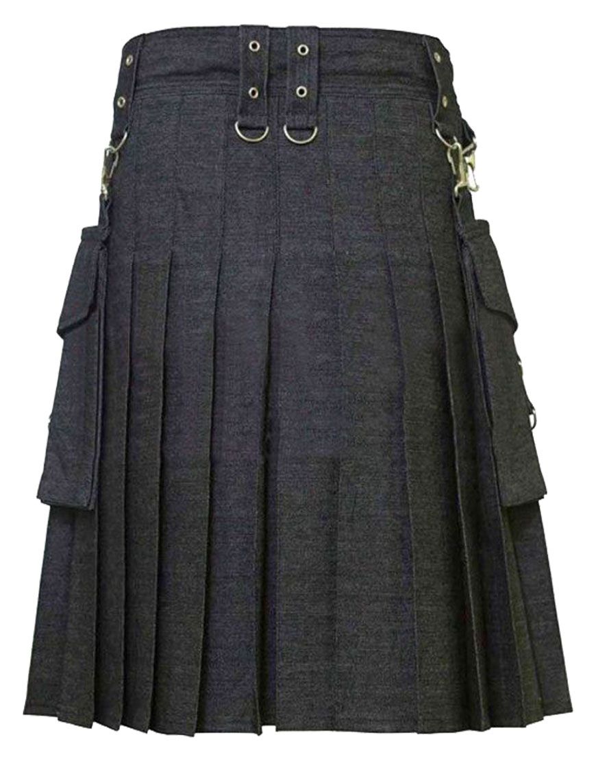 Denim Kilt With Detachable Pockets	