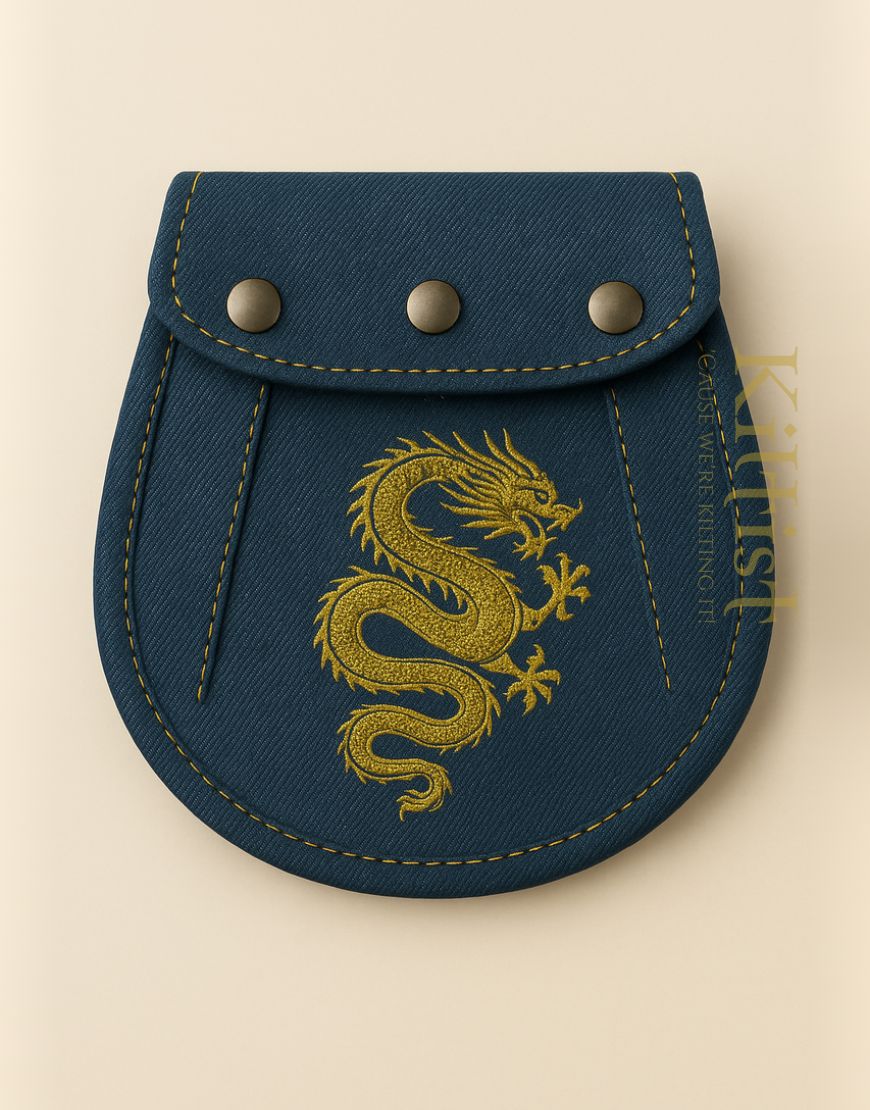 Embroidered Dragon Denim Sporran