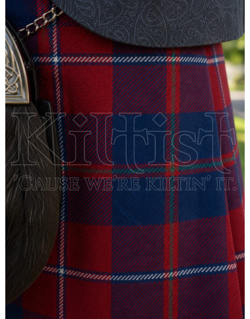 Galloway Red Modern Tartan kilt focused
