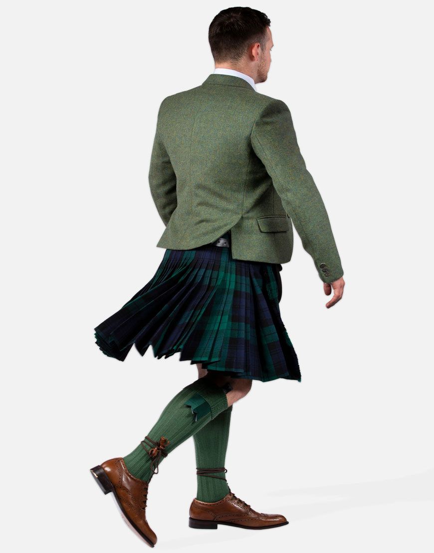 Green Wedding Wool Tweed Argyll Jacket Kilt Outfit Package Deluxe