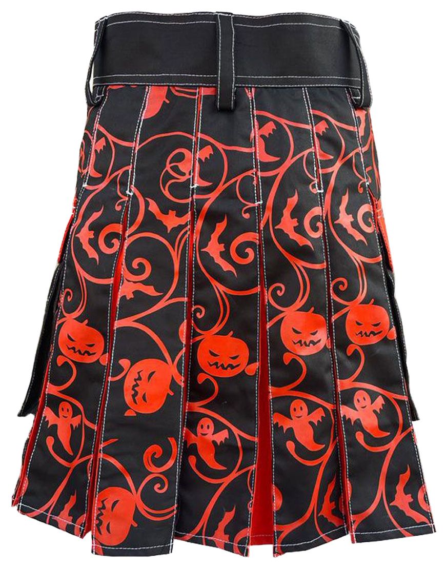 Halloween Hybrid Utility Kilt With Jack O'Lantern Pattern