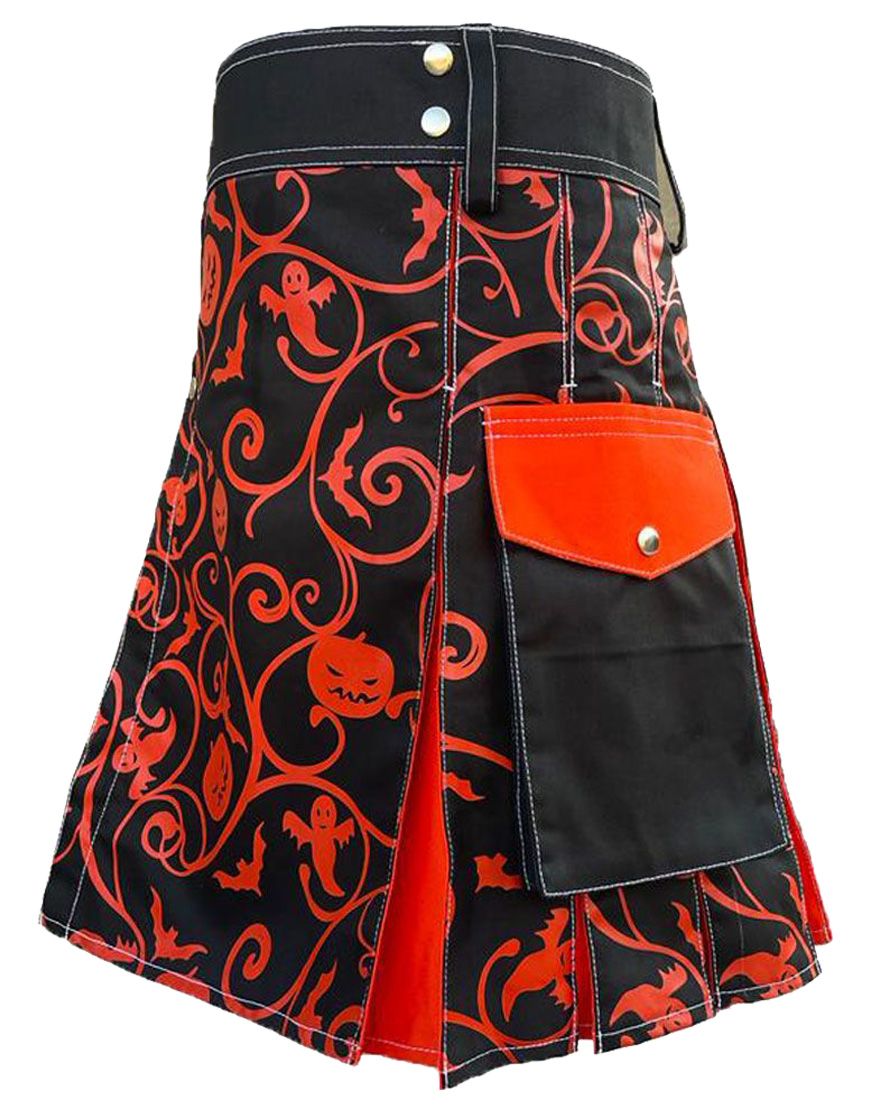 Halloween Hybrid Utility Kilt With Jack O'Lantern Pattern