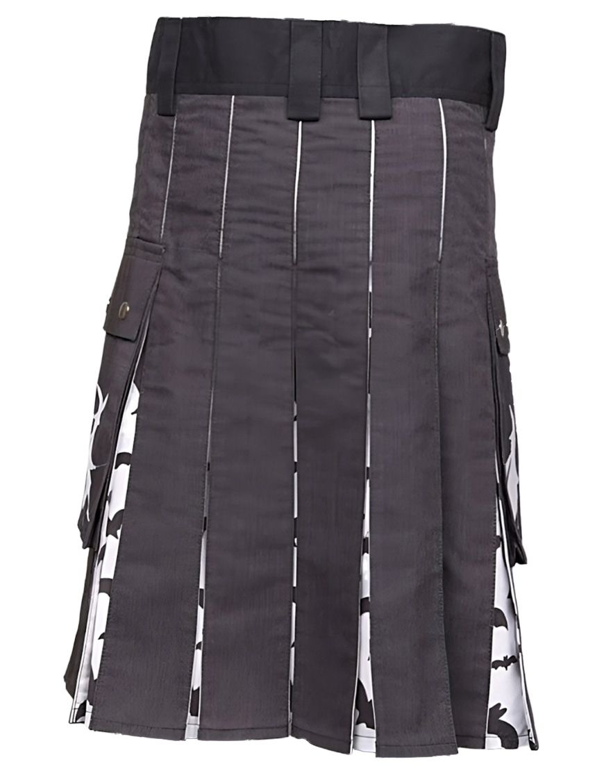 Halloween Printed Modern Utility Kilt With Jack O Lantern and Bats