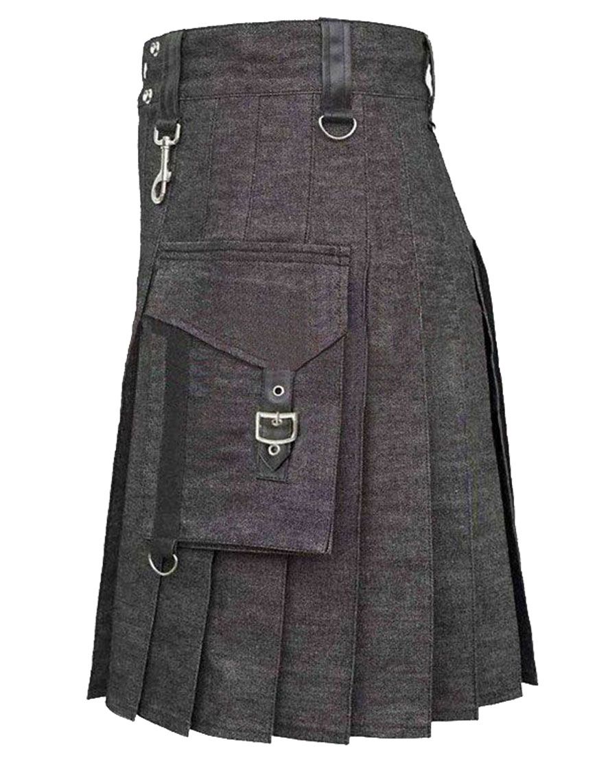 Heavy Denim Kilt With Straps	