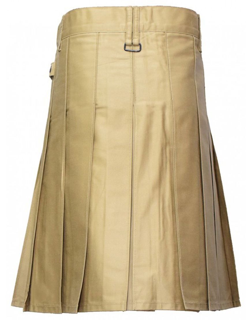 Mens Khaki Modern Utility Kilt With Pockets