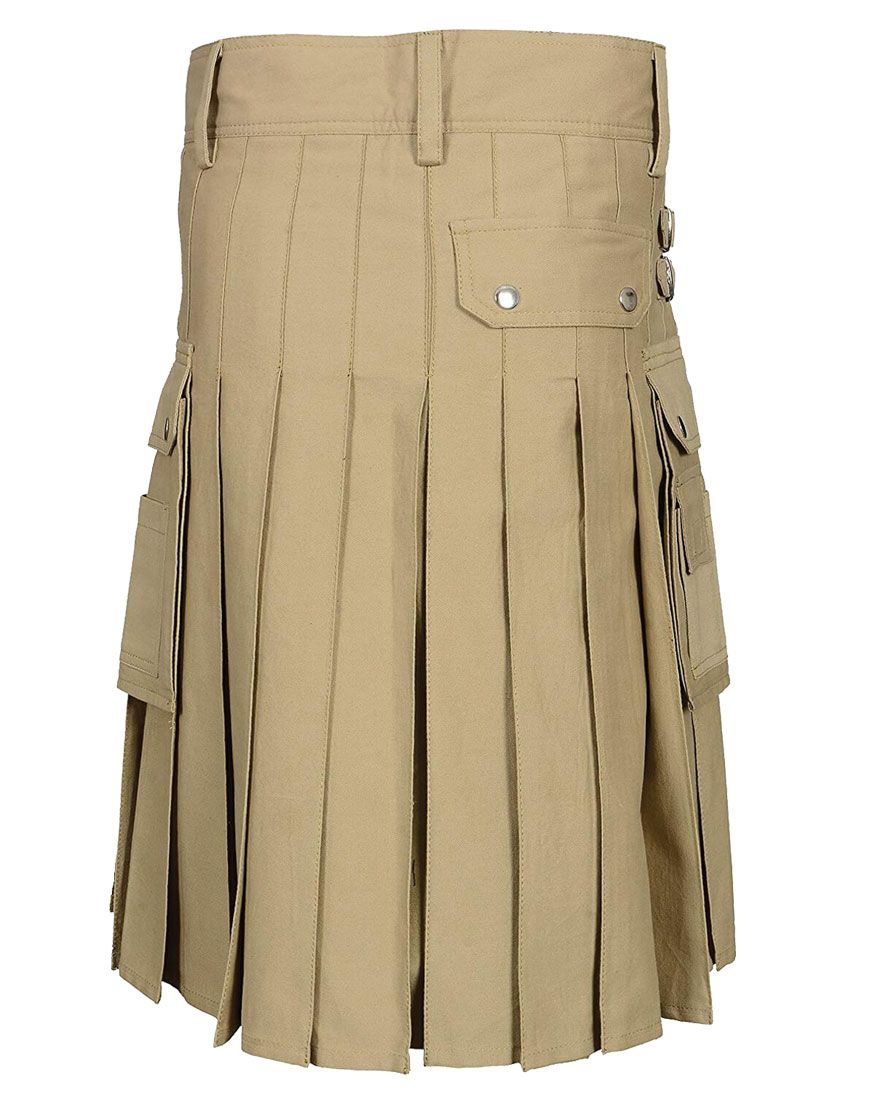Khaki Cargo Utility Kilt With Pockets