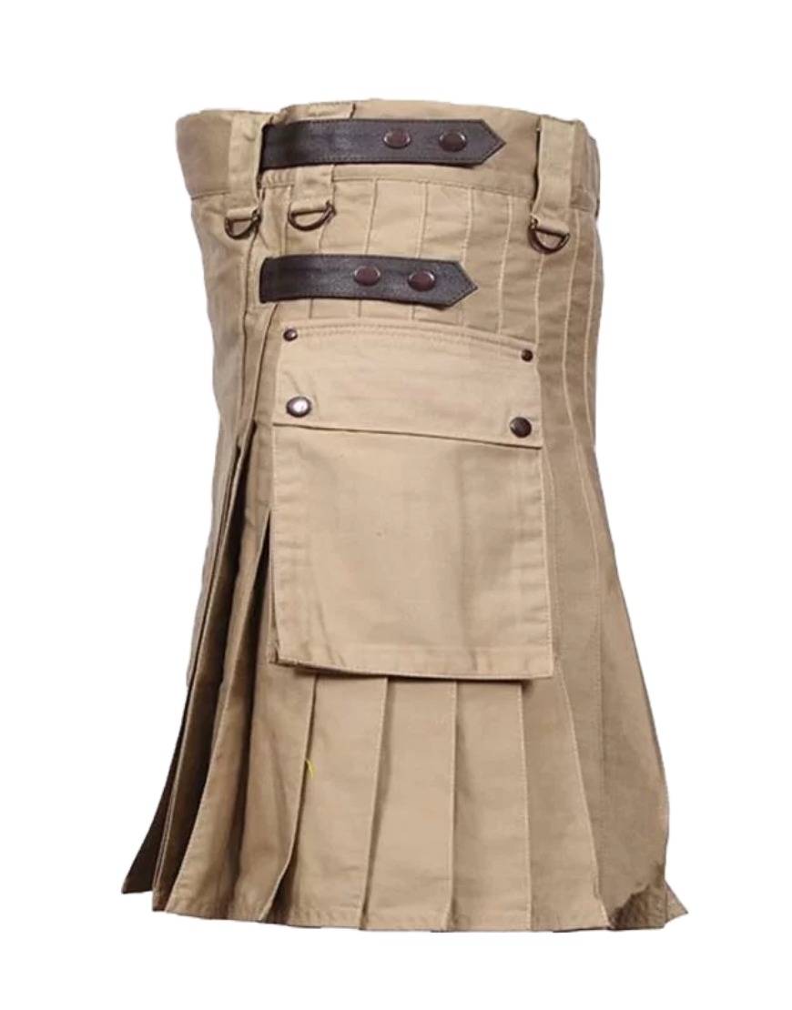 Khaki Kilt with Leather Straps