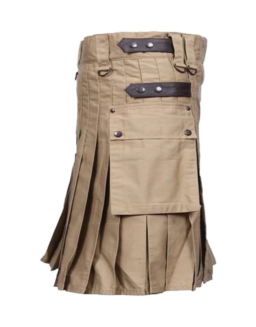 Khaki Kilt with Leather Straps