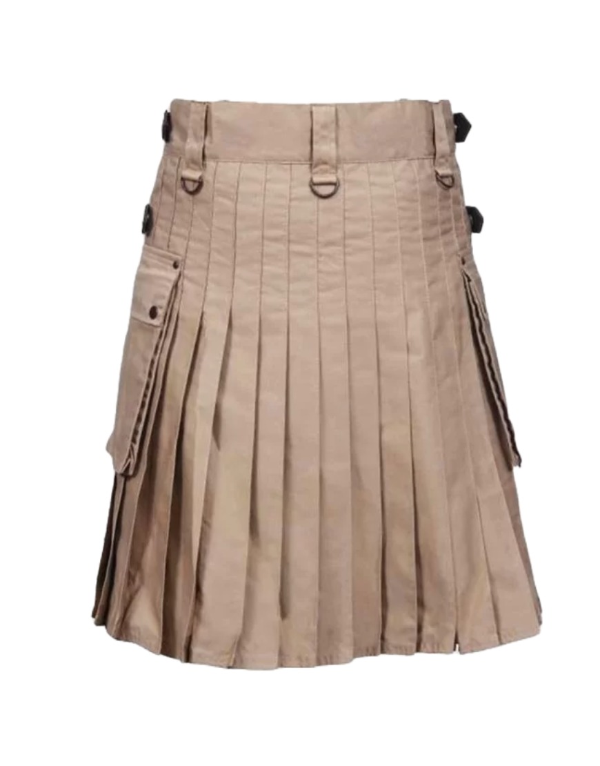 Khaki Kilt with Leather Straps