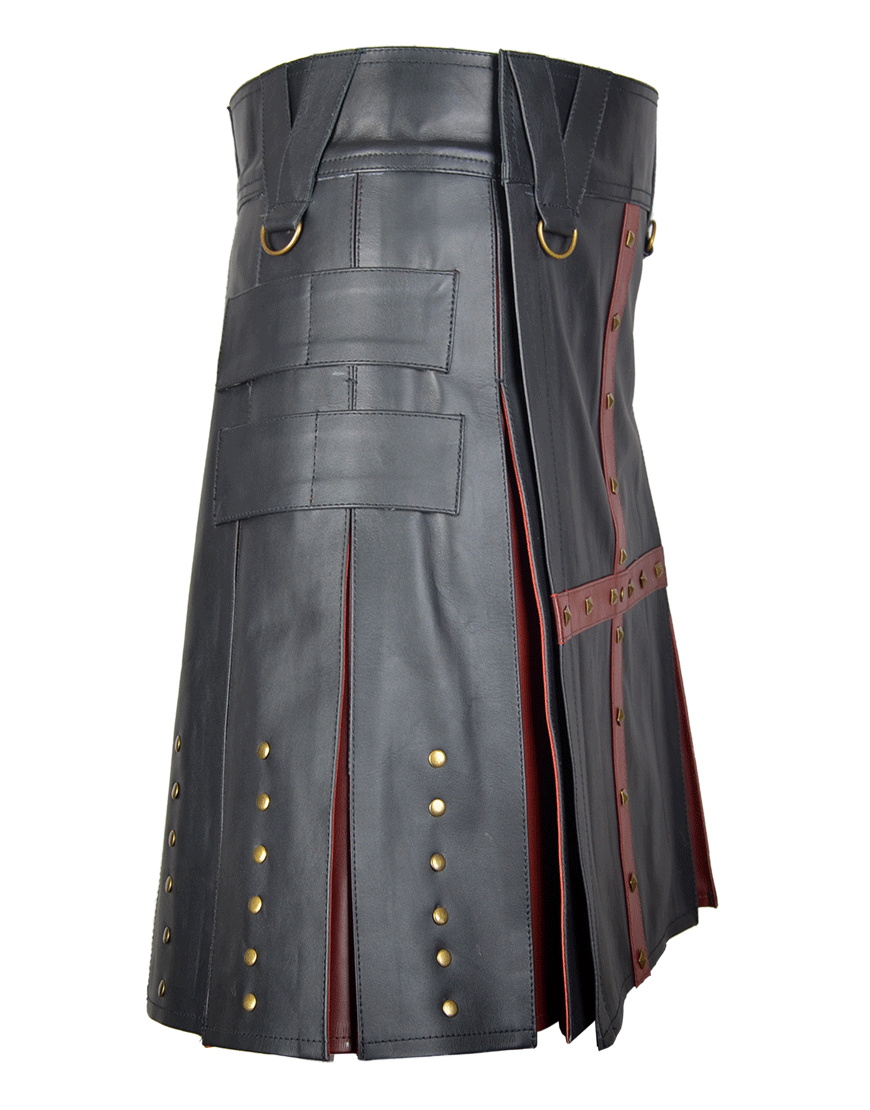 Gothic Punk Black Original Leather Kilt 