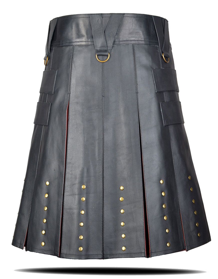 Gothic Punk Black Original Leather Kilt 