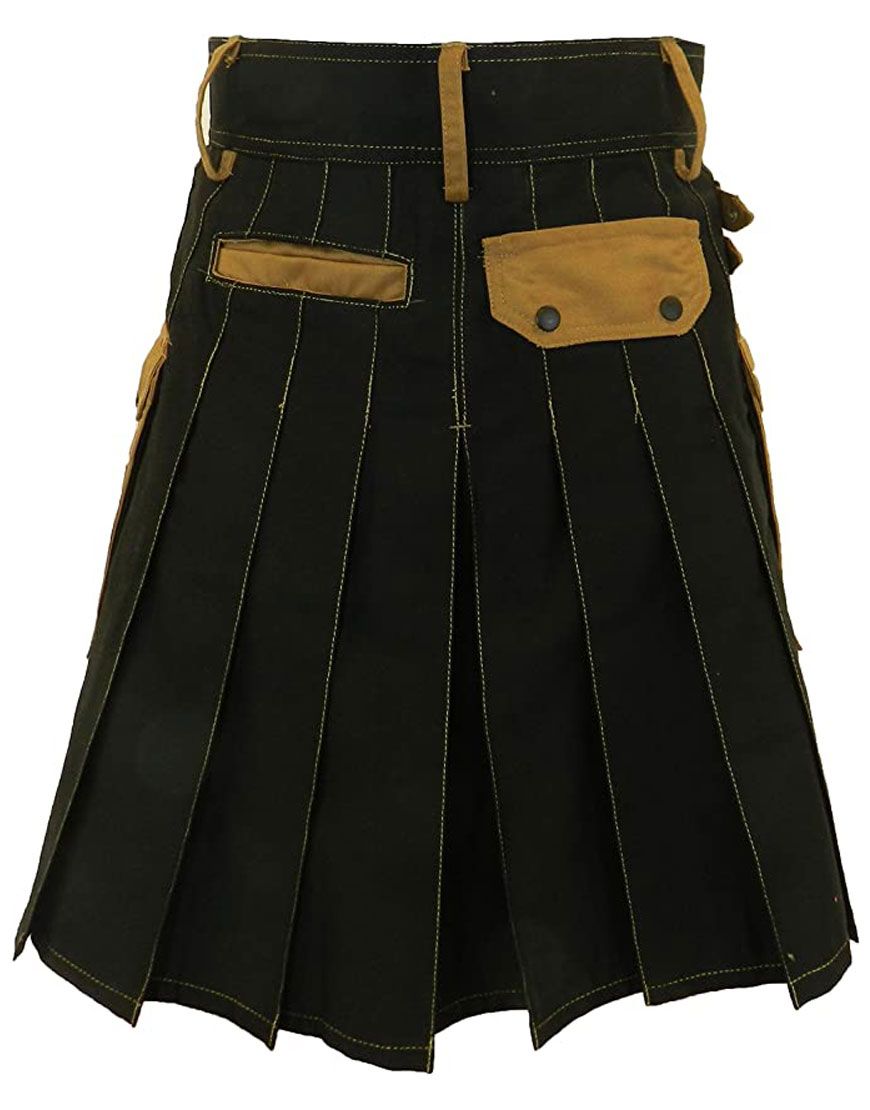Mens Deluxe Black and Brown Utility Kilt