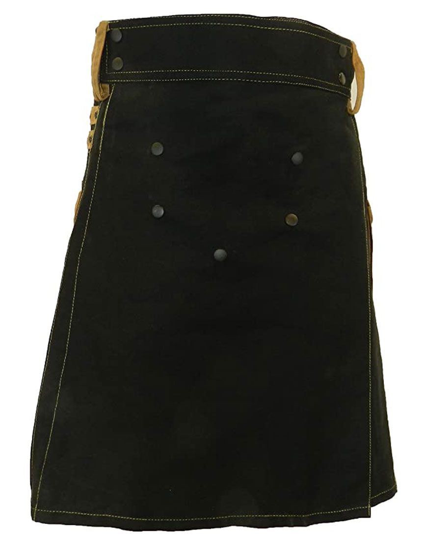 Mens Deluxe Black and Brown Utility Kilt