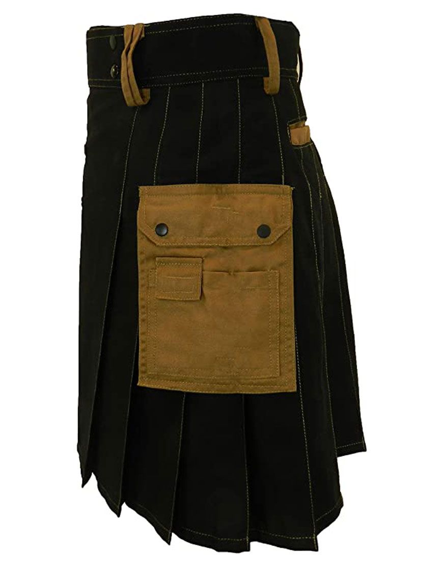 Mens Deluxe Black and Brown Utility Kilt