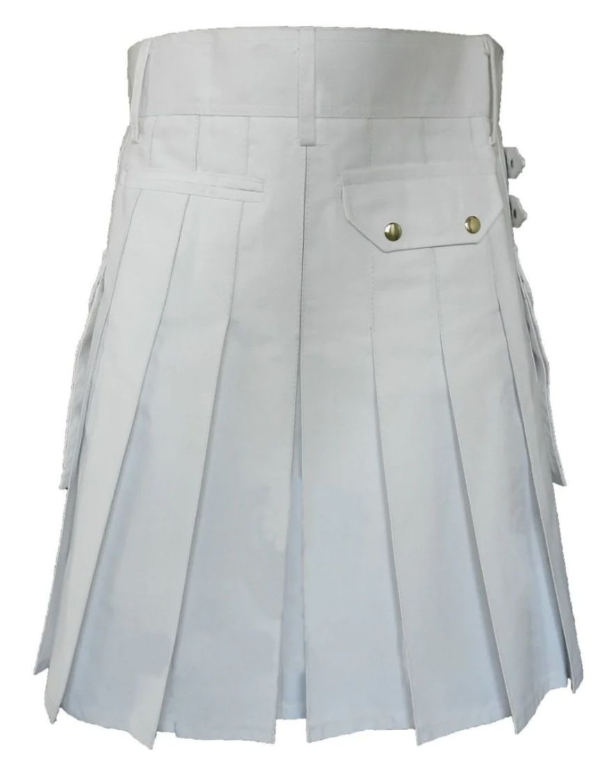 Mens White Utility Kilt Front Buttons