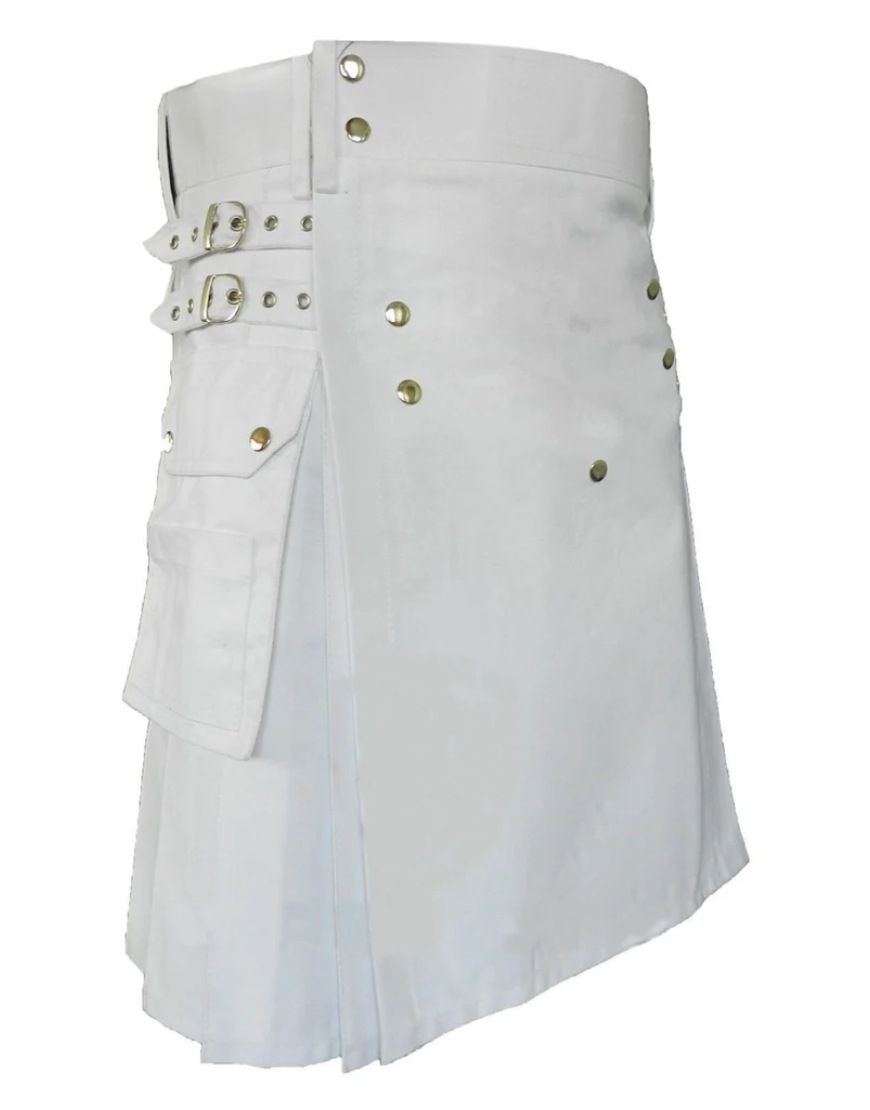 Mens White Utility Kilt Front Buttons