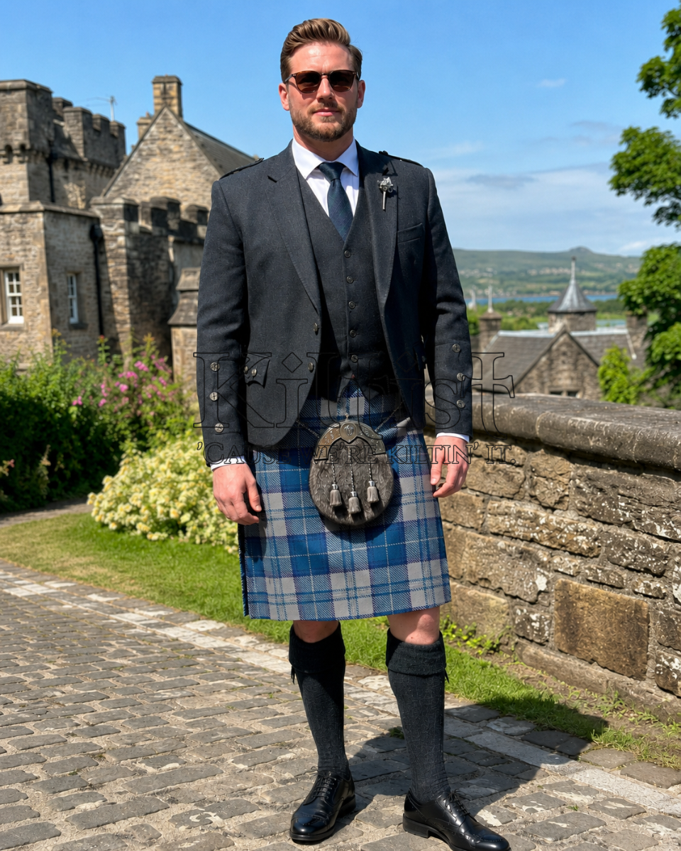 Sky Blue Tartan Check Kilt for Men