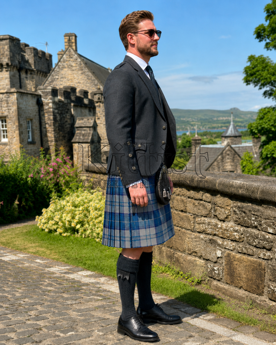 Check Sky Blue Tartan Kilt for Men