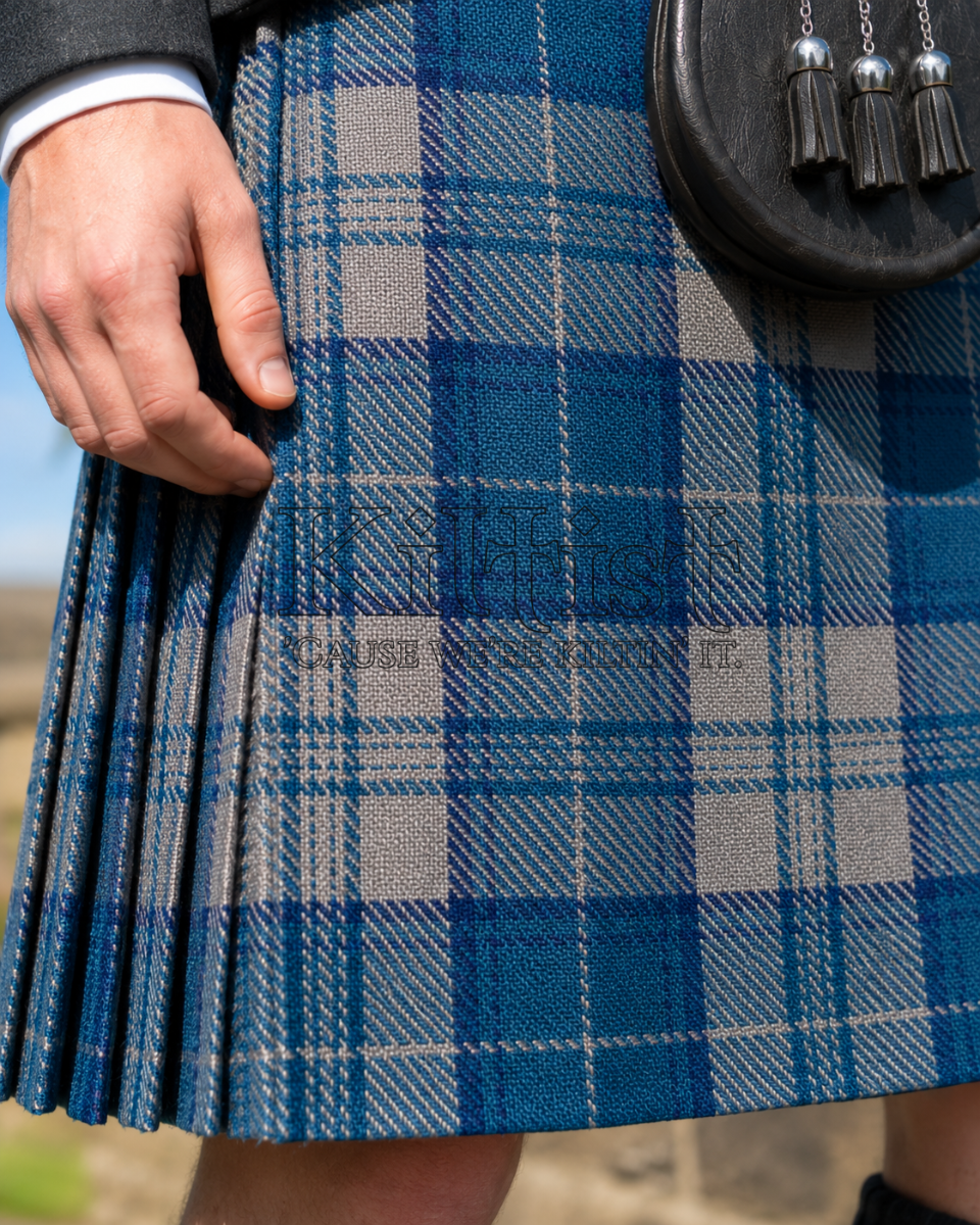 Sky Blue Check Kilt for Men Tartan