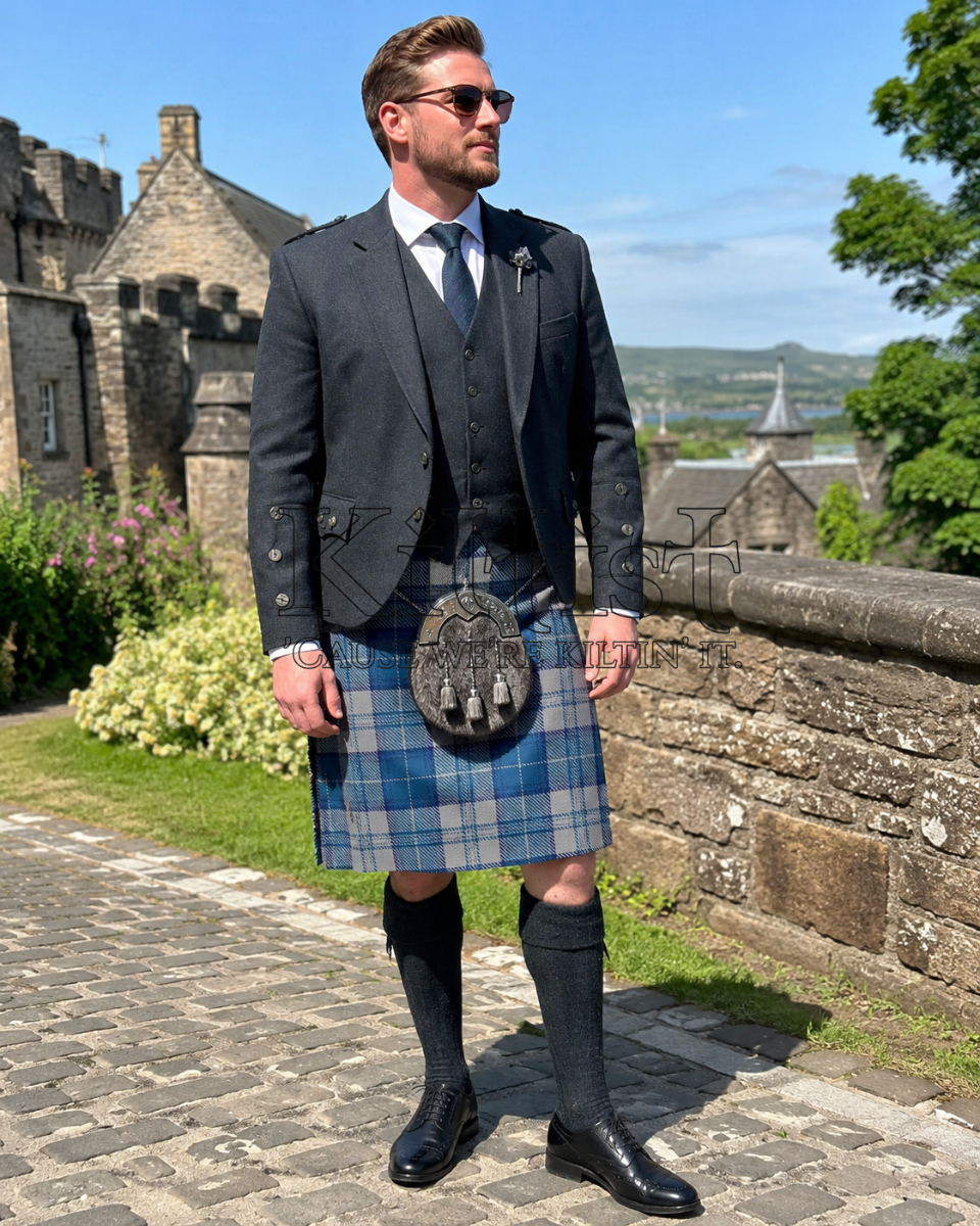 Tartan Sky Blue Check Kilt for Men