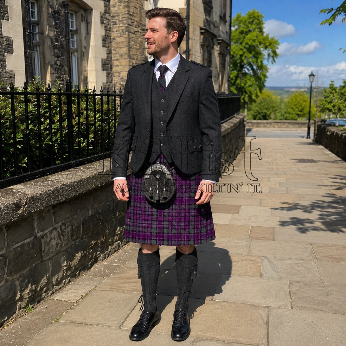 Check Purple Heather Tartan Kilt for Men